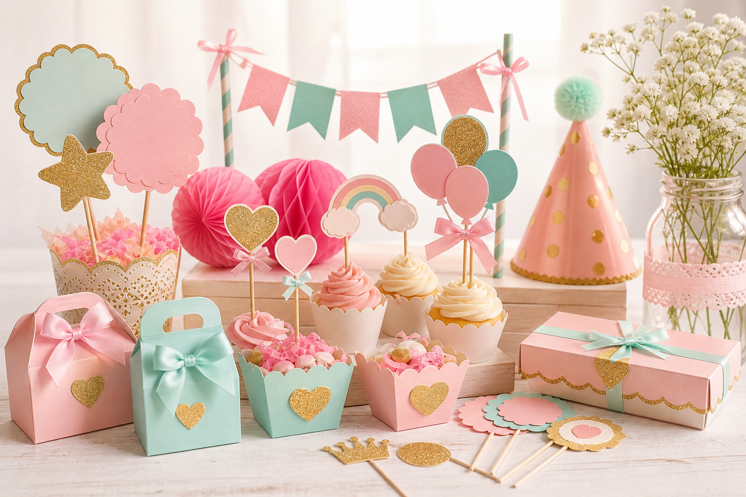 Cake toppers, decoración y recuerdos personalizados para fiesta